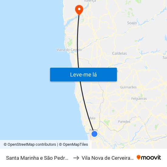 Santa Marinha e São Pedro da Afurada to Vila Nova de Cerveira e Lovelhe map