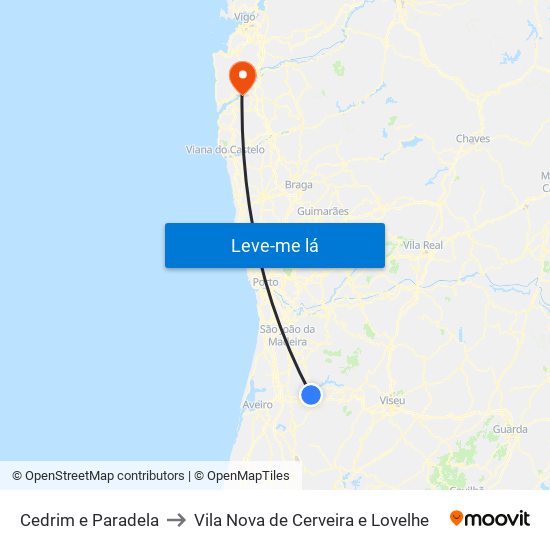 Cedrim e Paradela to Vila Nova de Cerveira e Lovelhe map