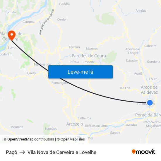 Paçô to Vila Nova de Cerveira e Lovelhe map