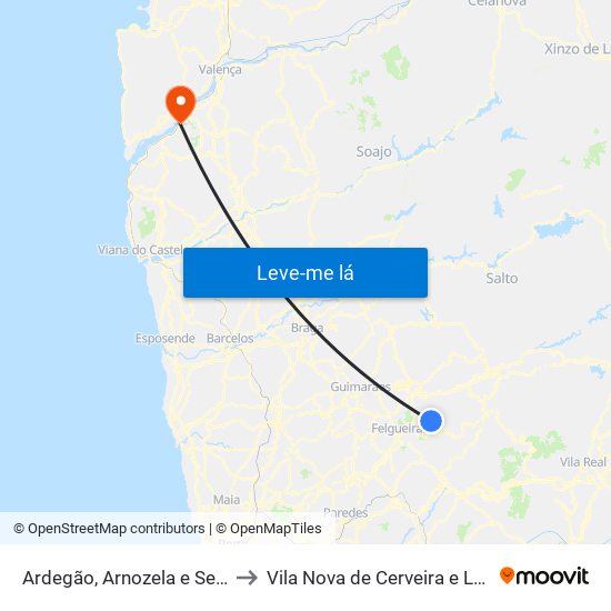 Ardegão, Arnozela e Seidões to Vila Nova de Cerveira e Lovelhe map