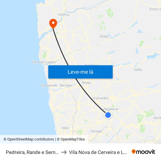 Pedreira, Rande e Sernande to Vila Nova de Cerveira e Lovelhe map