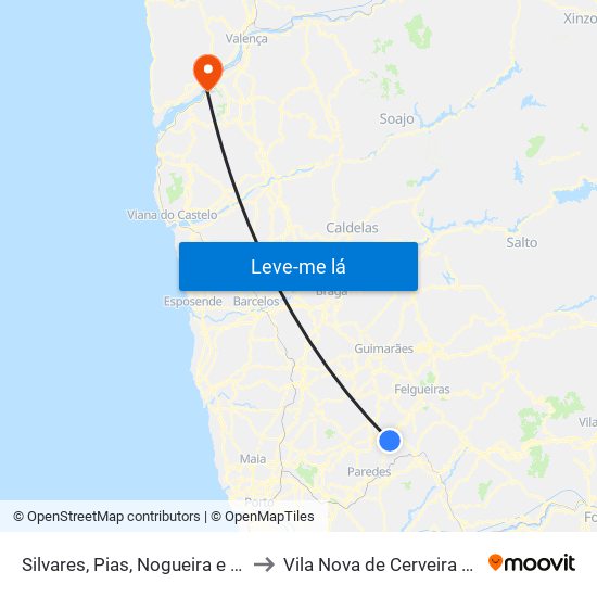 Silvares, Pias, Nogueira e Alvarenga to Vila Nova de Cerveira e Lovelhe map