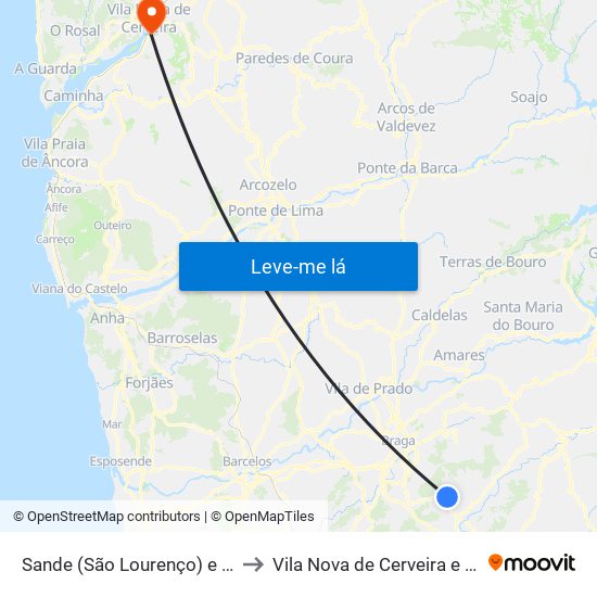 Sande (São Lourenço) e Balazar to Vila Nova de Cerveira e Lovelhe map