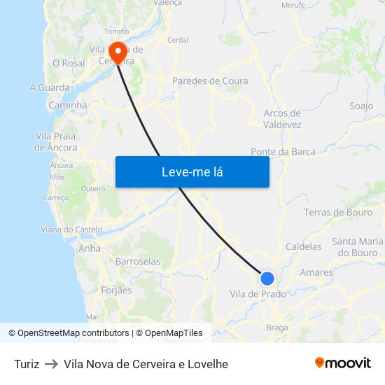 Turiz to Vila Nova de Cerveira e Lovelhe map