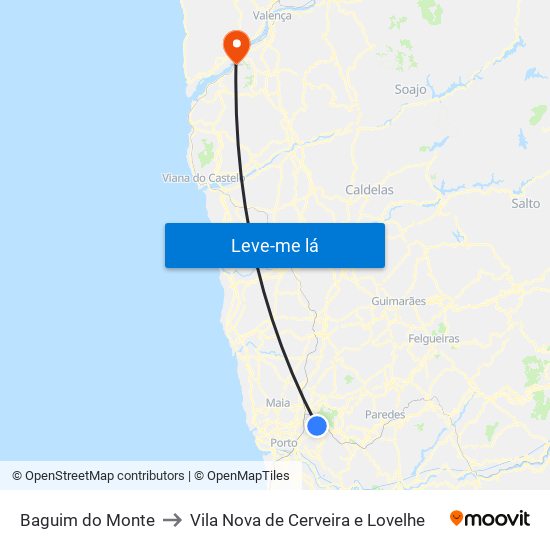 Baguim do Monte to Vila Nova de Cerveira e Lovelhe map