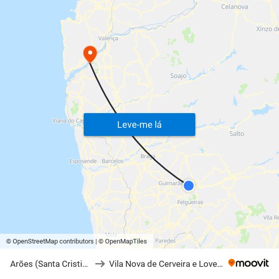Arões (Santa Cristina) to Vila Nova de Cerveira e Lovelhe map