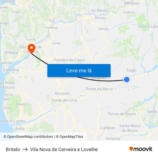 Britelo to Vila Nova de Cerveira e Lovelhe map