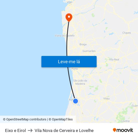 Eixo e Eirol to Vila Nova de Cerveira e Lovelhe map