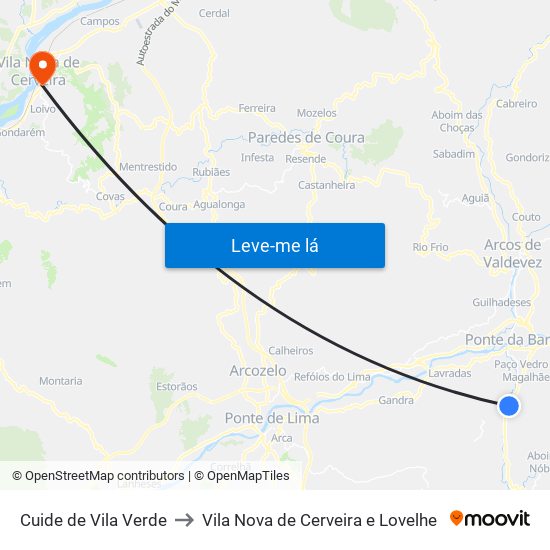 Cuide de Vila Verde to Vila Nova de Cerveira e Lovelhe map