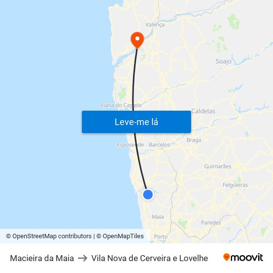 Macieira da Maia to Vila Nova de Cerveira e Lovelhe map