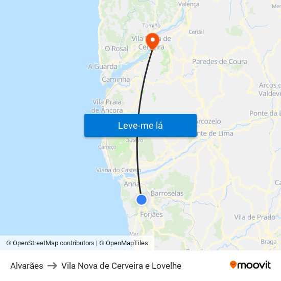 Alvarães to Vila Nova de Cerveira e Lovelhe map