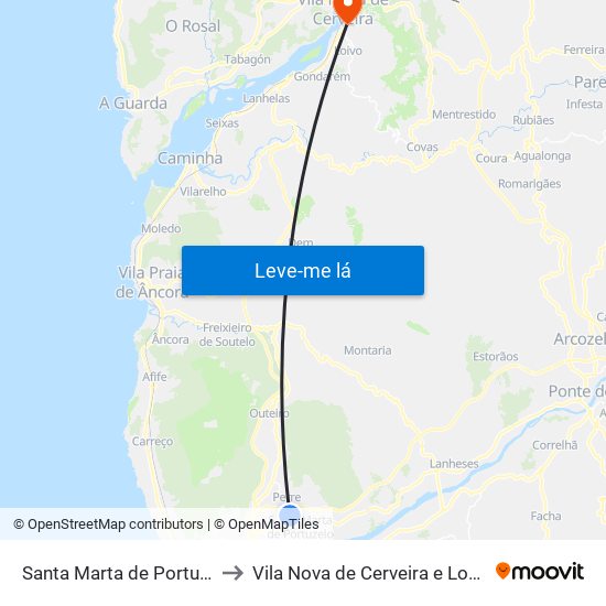 Santa Marta de Portuzelo to Vila Nova de Cerveira e Lovelhe map