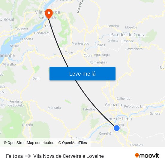 Feitosa to Vila Nova de Cerveira e Lovelhe map