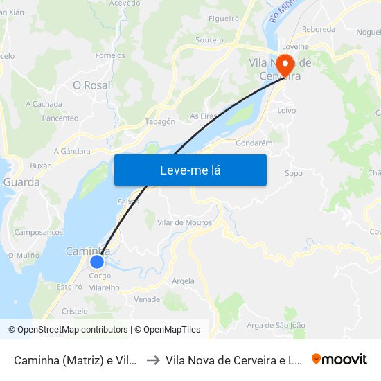 Caminha (Matriz) e Vilarelho to Vila Nova de Cerveira e Lovelhe map