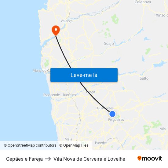 Cepães e Fareja to Vila Nova de Cerveira e Lovelhe map