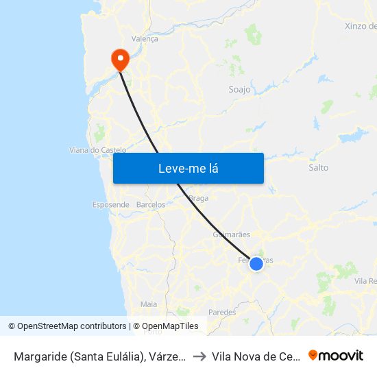 Margaride (Santa Eulália), Várzea, Lagares, Varziela e Moure to Vila Nova de Cerveira e Lovelhe map