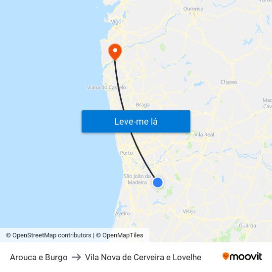 Arouca e Burgo to Vila Nova de Cerveira e Lovelhe map