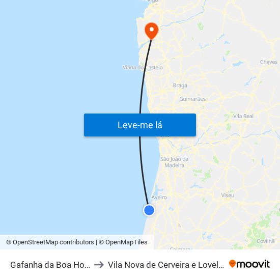 Gafanha da Boa Hora to Vila Nova de Cerveira e Lovelhe map