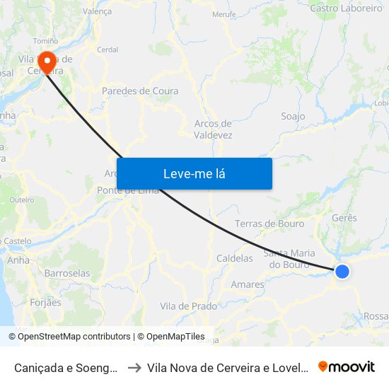 Caniçada e Soengas to Vila Nova de Cerveira e Lovelhe map