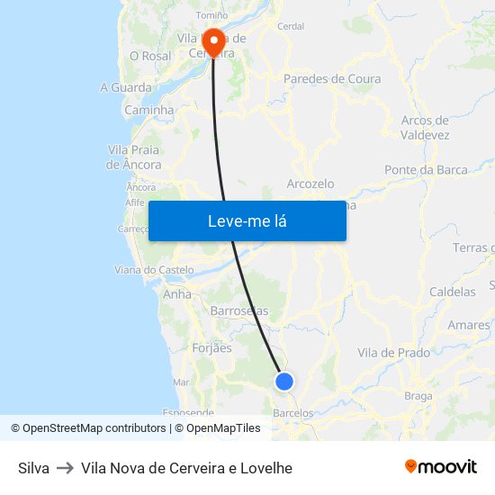 Silva to Vila Nova de Cerveira e Lovelhe map