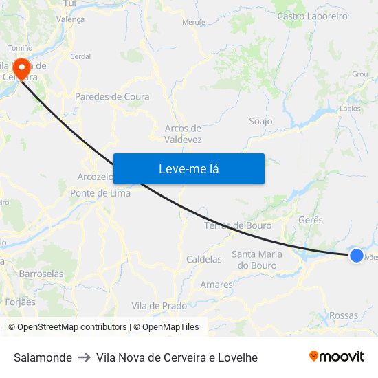 Salamonde to Vila Nova de Cerveira e Lovelhe map