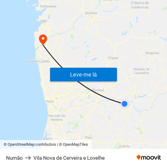 Numão to Vila Nova de Cerveira e Lovelhe map