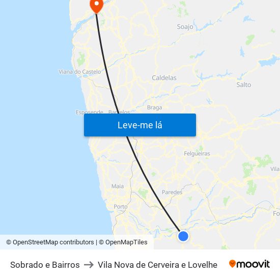 Sobrado e Bairros to Vila Nova de Cerveira e Lovelhe map