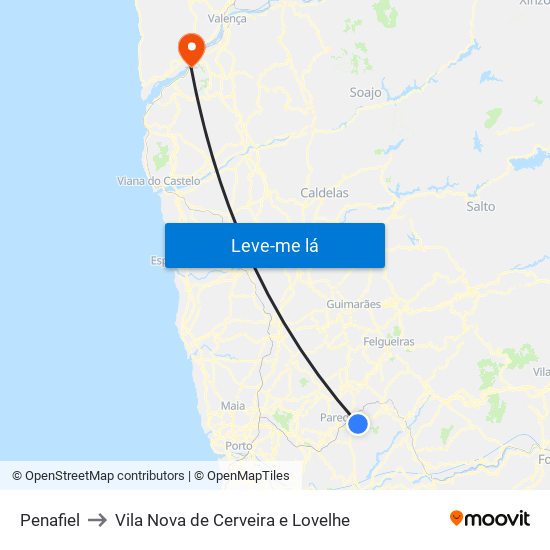 Penafiel to Vila Nova de Cerveira e Lovelhe map