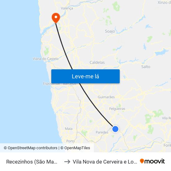 Recezinhos (São Mamede) to Vila Nova de Cerveira e Lovelhe map