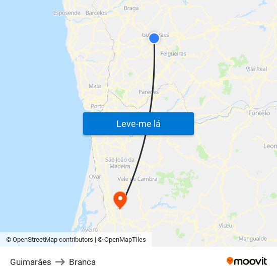 Guimarães to Branca map