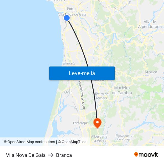 Vila Nova De Gaia to Branca map