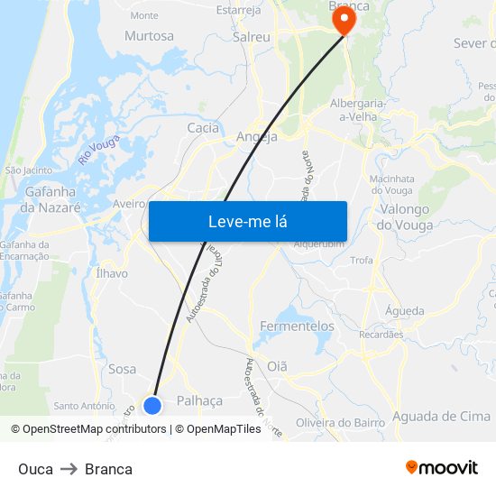 Ouca to Branca map
