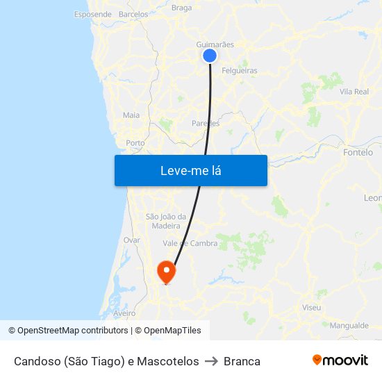 Candoso (São Tiago) e Mascotelos to Branca map