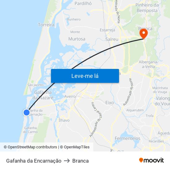 Gafanha da Encarnação to Branca map