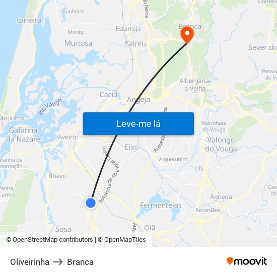 Oliveirinha to Branca map