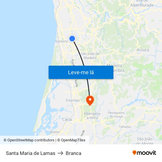 Santa Maria de Lamas to Branca map