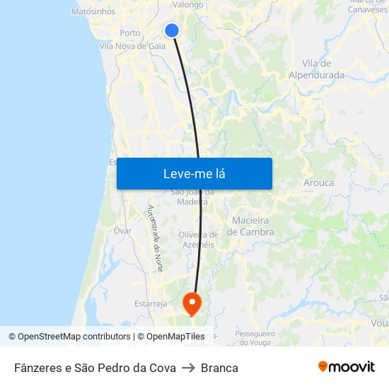 Fânzeres e São Pedro da Cova to Branca map