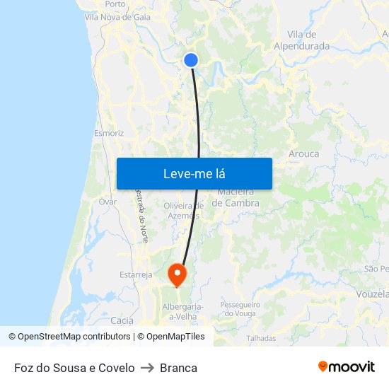 Foz do Sousa e Covelo to Branca map