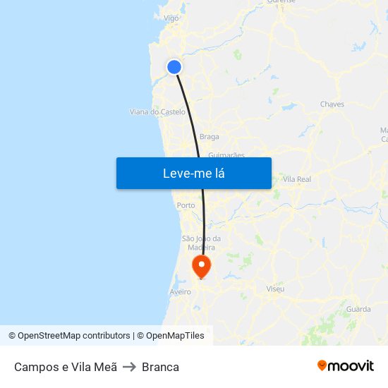 Campos e Vila Meã to Branca map