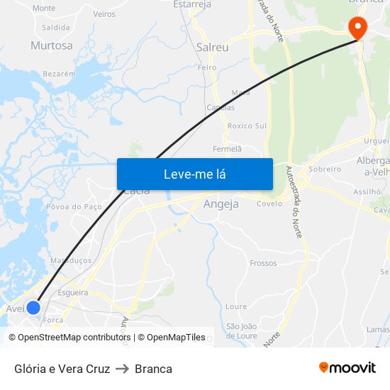 Glória e Vera Cruz to Branca map