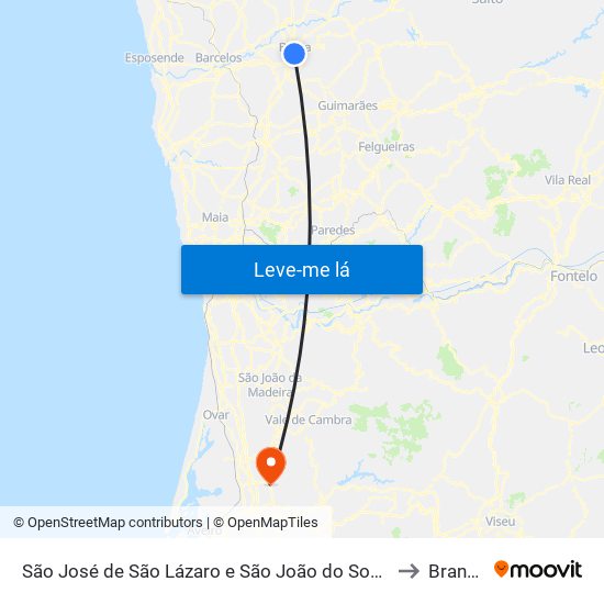 São José de São Lázaro e São João do Souto to Branca map