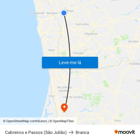 Cabreiros e Passos (São Julião) to Branca map