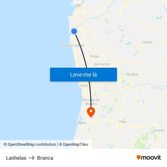 Lanhelas to Branca map