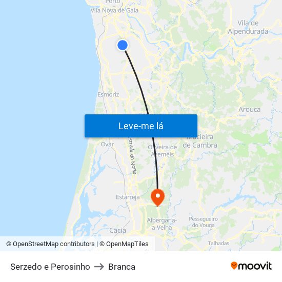 Serzedo e Perosinho to Branca map