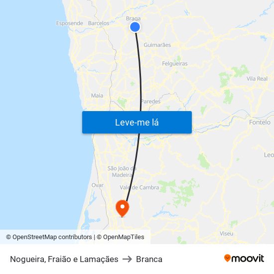 Nogueira, Fraião e Lamaçães to Branca map