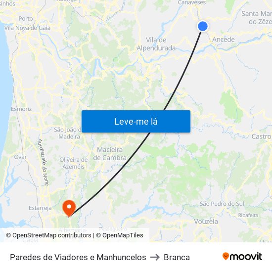 Paredes de Viadores e Manhuncelos to Branca map