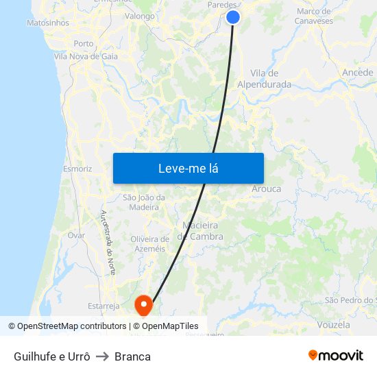 Guilhufe e Urrô to Branca map