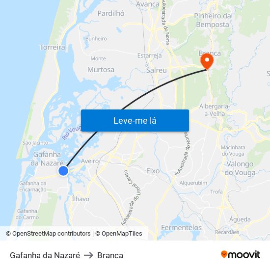 Gafanha da Nazaré to Branca map