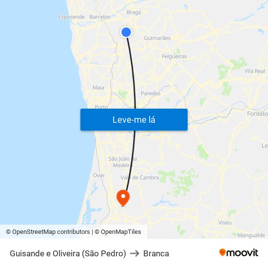 Guisande e Oliveira (São Pedro) to Branca map