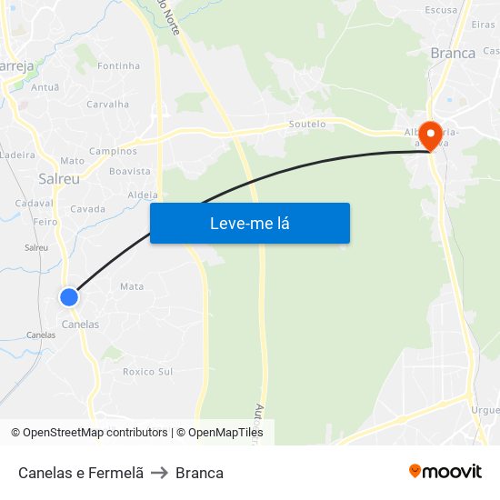 Canelas e Fermelã to Branca map